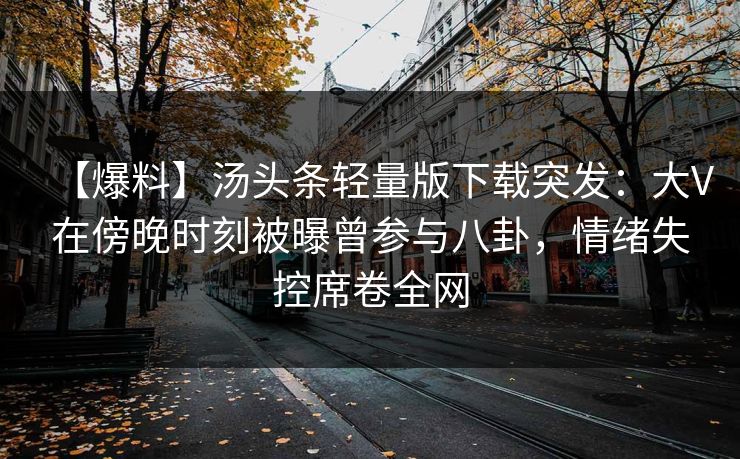 【爆料】汤头条轻量版下载突发：大V在傍晚时刻被曝曾参与八卦，情绪失控席卷全网