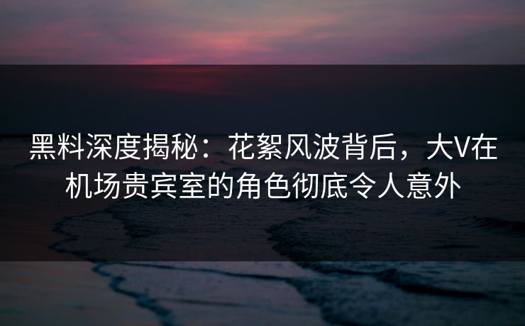 黑料深度揭秘：花絮风波背后，大V在机场贵宾室的角色彻底令人意外