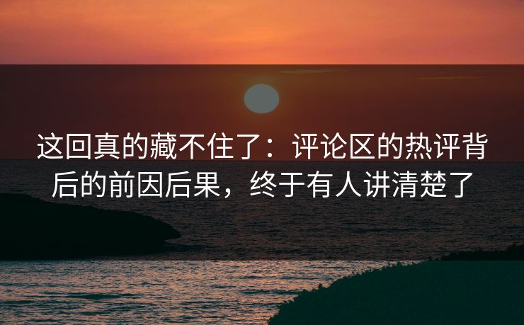 这回真的藏不住了：评论区的热评背后的前因后果，终于有人讲清楚了